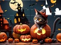 Cluiche Jigsaw Puzzle: Halloween Cat