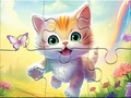 Cluiche Jigsaw Puzzle: Kitten With Butterfly