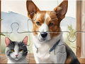 Cluiche Jigsaw Puzzle: Oil Painting Dog And Cat
