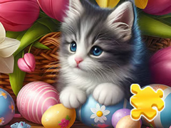 Cluiche Jigsaw Puzzle: Easter Cat
