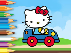 Cluiche Coloring Book: Hello Kitty Driving Car