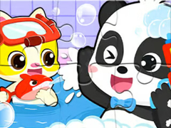 Cluiche Jigsaw Puzzle: Baby Panda Shower Time
