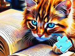 Cluiche Jigsaw Puzzle: Cat Reading