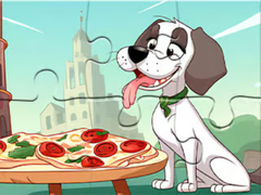 Cluiche Jigsaw Puzzle: Dog Eating Pizza