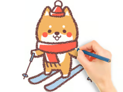Cluiche Coloring Book: Skiing Puppy