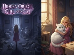 Cluiche Hidden Object - Girl and Cat