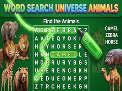 Cluiche Word Search Universe Animals